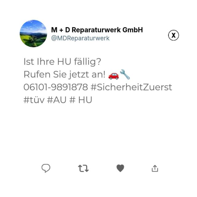 Die Hauptuntersuchung: Nicht nur ein Termin, sondern Sicherheit für alle Verkehrsteilnehmer! 🔍

Wussten Sie, dass bei der HU über 150 Prüfpunkte kontrolliert werden? Von der Beleuchtung bis zur Bremskraft – jedes Detail zählt für Ihre Sicherheit.

Bei uns erhalten Sie nicht nur den Prüfstempel, sondern auch verständliche Erklärungen zu jedem Befund. Kein Fachchinesisch, sondern klare Worte.

Planen Sie rechtzeitig. Eine überzogene HU kann teuer werden.

Termin vereinbaren: 06101-9891878

#Hauptuntersuchung #Fahrzeugsicherheit #BadVilbel