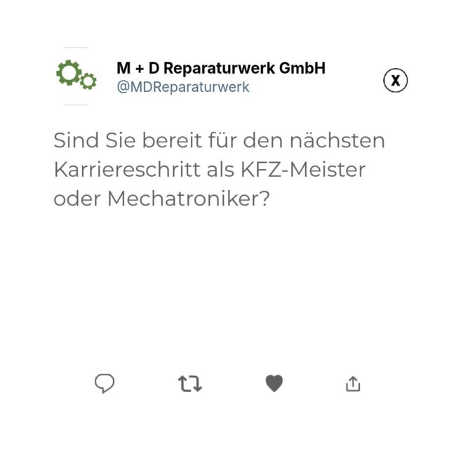 🔧 Verstärkung gesucht! Wir erweitern unser Team mit einem KFZ-Meister (m/w/d) und einem Mechatroniker (m/w/d).

Du liebst Autos so sehr wie wir? Kennst jeden Motor und arbeitest gerne in einem familiären Team mit modernster Technik?

Dann freuen wir uns auf deine Bewerbung!

📞 +4961019891878 oder info@das-reparaturwerk.de

#Jobchance #Automechaniker #BadVilbel #KfzWerkstatt