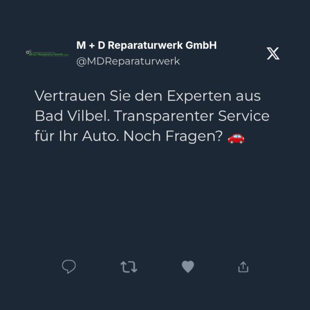 Kundenservice im KFZ-Bereich

Nach über 12 Jahren in Bad Vilbel wissen wir, was wirklich zählt.

So sieht echter Service aus:

Bei uns bekommen Sie:
Persönliche Ansprechpartner
Transparente Preisgestaltung
Garantieerhalt bei Herstellern
Leihwagen während der Reparatur 🚗

Kein Wunder, dass unsere Kunden immer wiederkommen!

Besuchen Sie unsere Website für mehr Infos ➡️ https://das-reparaturwerk.de/

#KFZService #BadVilbel #Autoexperten