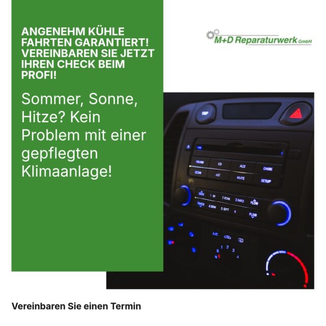 Bei sommerlichen Temperaturen ist eine funktionierende Klimaanlage Gold wert! ❄️🚗 Wir überprüfen Ihre Anlage und sorgen für angenehme Kühle auf jeder Fahrt.

Vereinbaren Sie einen Termin auf unserer Website! #KlimaService #AutoKomfort

Warum ist ein Klimacheck wichtig?

Eine gewartete Klimaanlage kühlt zuverlässig, verhindert unangenehme Gerüche und sorgt für saubere, gesunde Luft im Auto. Regelmäßige Wartung schützt vor teuren Reparaturen, da Kältemittelverlust und Undichtigkeiten früh erkannt werden. Eine funktionierende Klimaanlage steigert Ihre Konzentration und trägt zur Verkehrssicherheit bei – besonders an heißen Tagen.

Unser Tipp vom Meisterbetrieb:

Lassen Sie Ihre Klimaanlage mindestens einmal im Jahr checken – ideal vor der Sommer- oder Urlaubssaison. Beim Klimacheck prüfen wir nicht nur die Kühlleistung, sondern auch Filter, Kompressor, Kondensator und Dichtungen. Wir reinigen und desinfizieren die Anlage, damit Bakterien, Schimmel und Keime keine Chance haben.

Jetzt Termin sichern und cool durch den Sommer fahren! Ihr Auto, Ihre Gesundheit – unser Service. #Klimacheck #Klimaanlage #Sommerfit #KFZMeisterbetrieb #Sicherheit #FrischeLuft