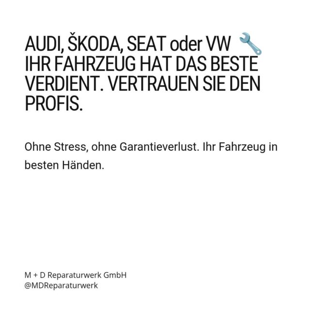 🔧 Audi, Skoda, Seat oder VW: Ihr Fahrzeug ist bei uns in besten Händen. Modernste Diagnosetechnik und spezialisierte Fachkenntnisse garantieren präzise Wartung ohne Garantieverlust.

Vertrauen Sie auf über 12 Jahre Erfahrung in Bad Vilbel für Ihr Fahrzeug.

#Audi #Skoda #Seat #VW #Werkstatt #BadVilbel